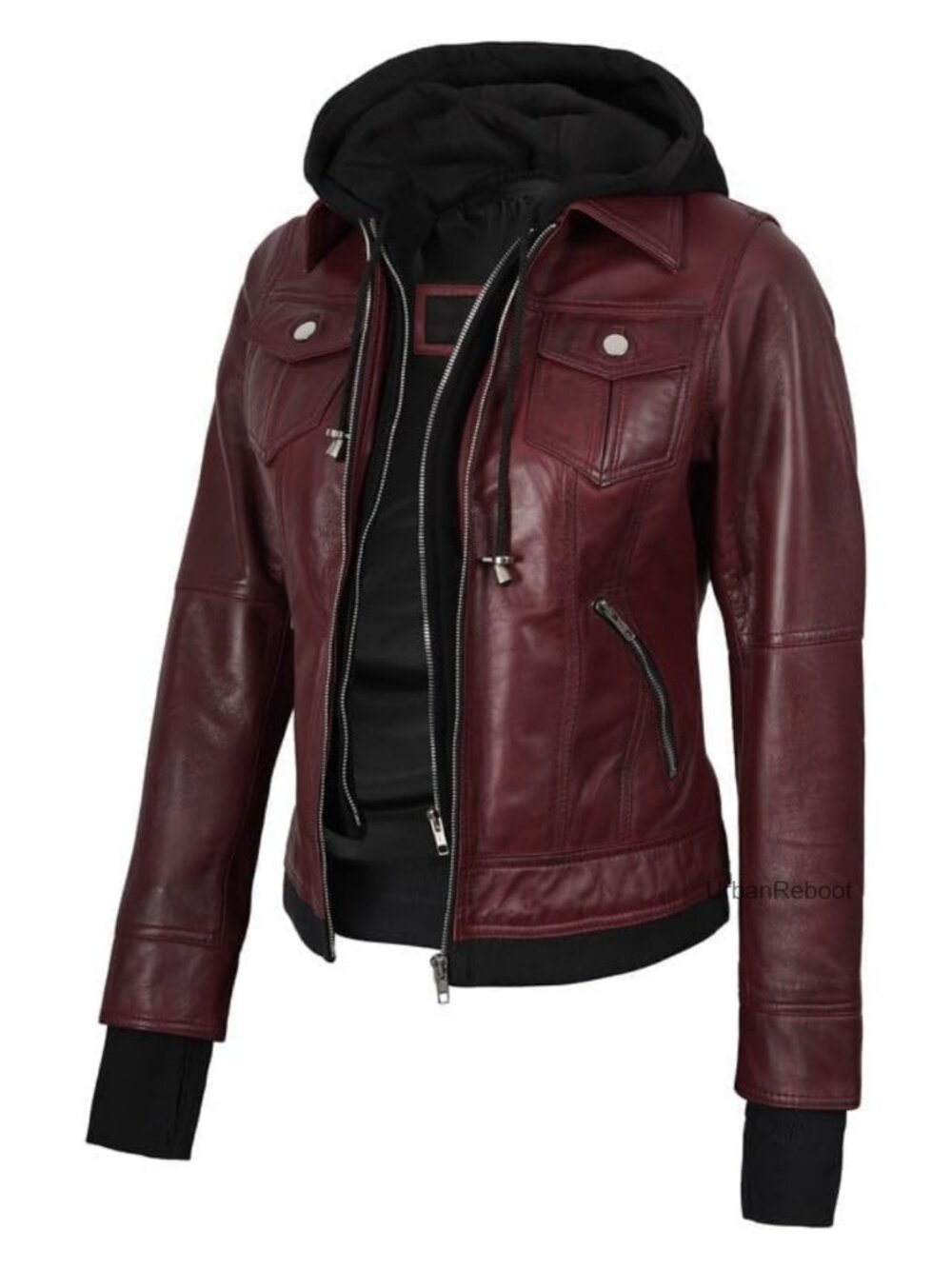 Real Lambskin Leather Jacket with Detachable Hood Bomber